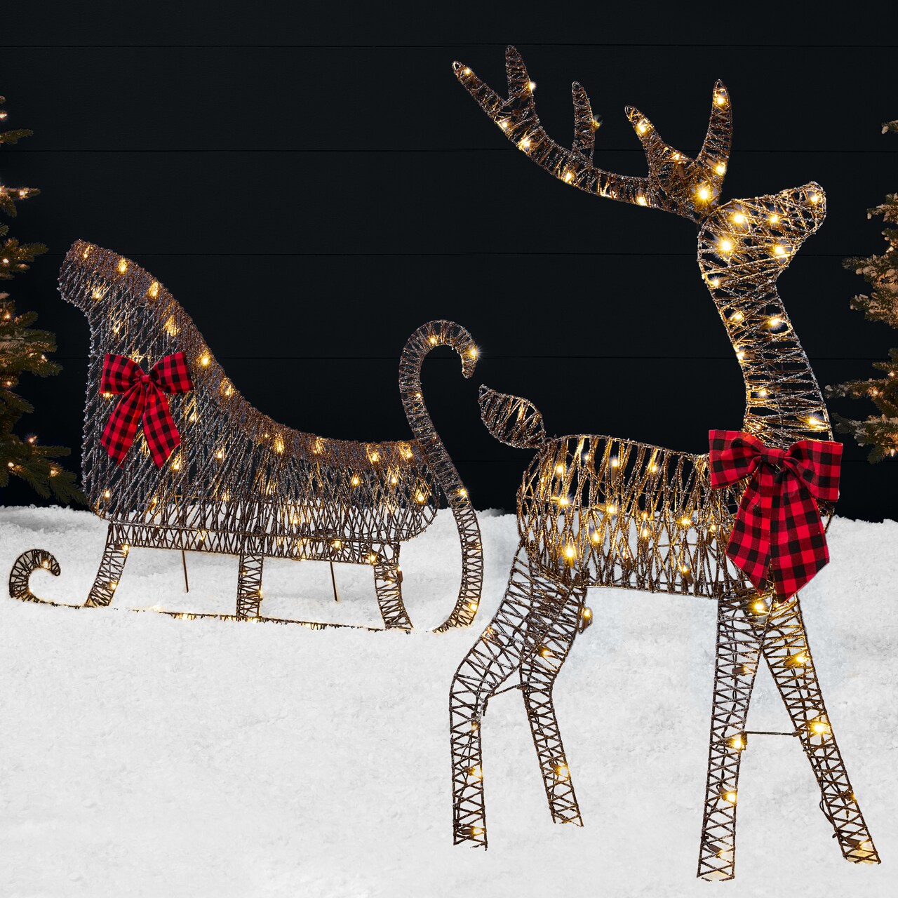 Best Choice Products Lighted 2D Reindeer & Sleigh Set Outdoor Décor w/ Warm White LED Lights